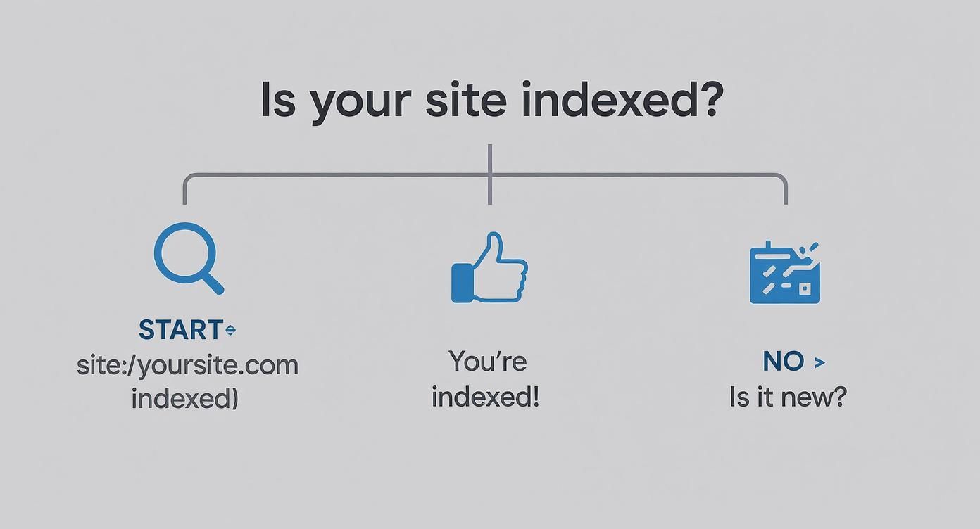 Flowchart diagram showing steps to check if your website is indexed on search engines