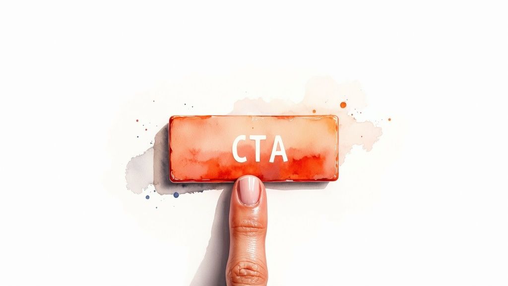 Your Landing Page is Probably Leaking Money 2 A large, glowing button on a screen with a cursor about to click it, symbolizing a clear and singular call-to-action on a landing page.