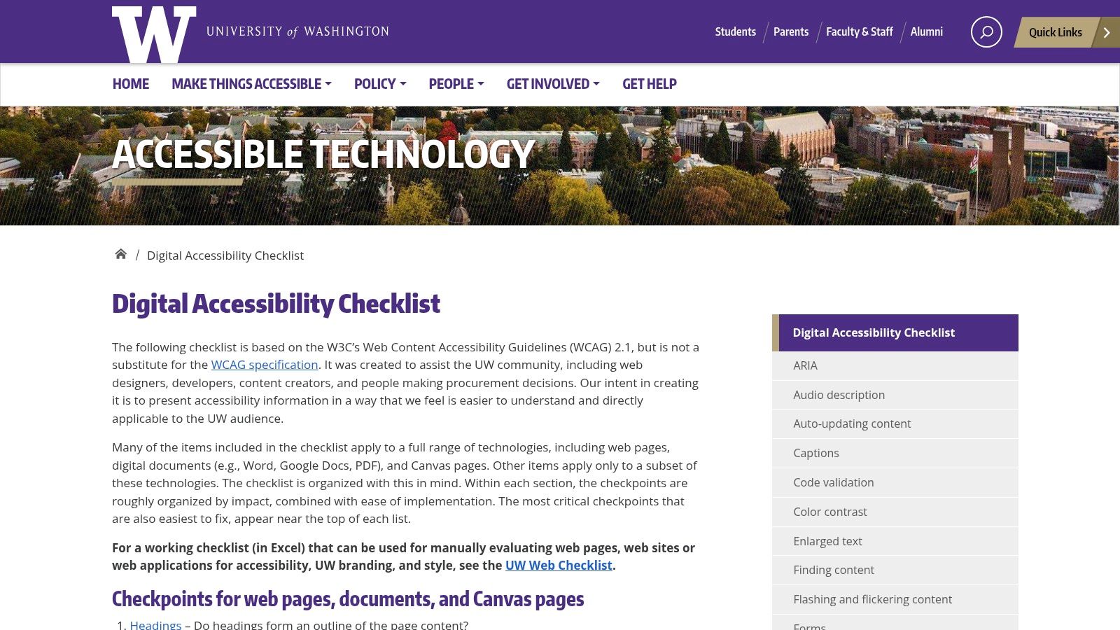 University of Washington's Digital Accessibility Checklist