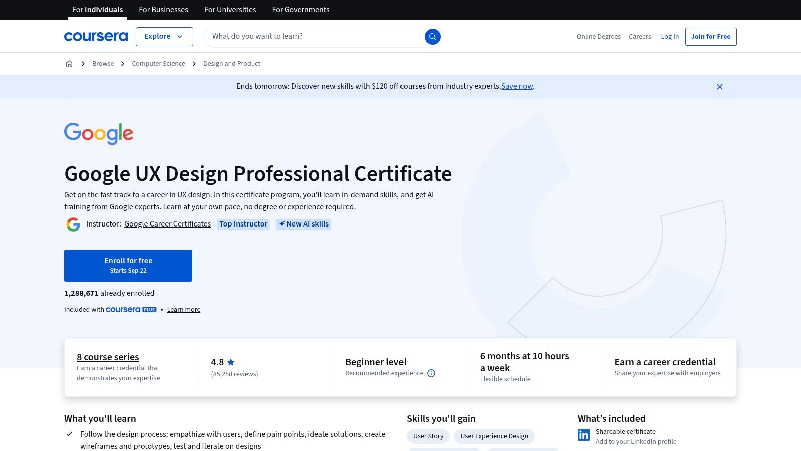 Coursera (Google UX Design Professional Certificate)