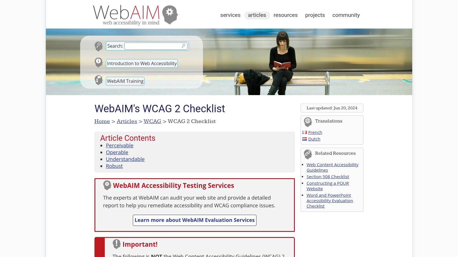 WebAIM's WCAG 2 Checklist