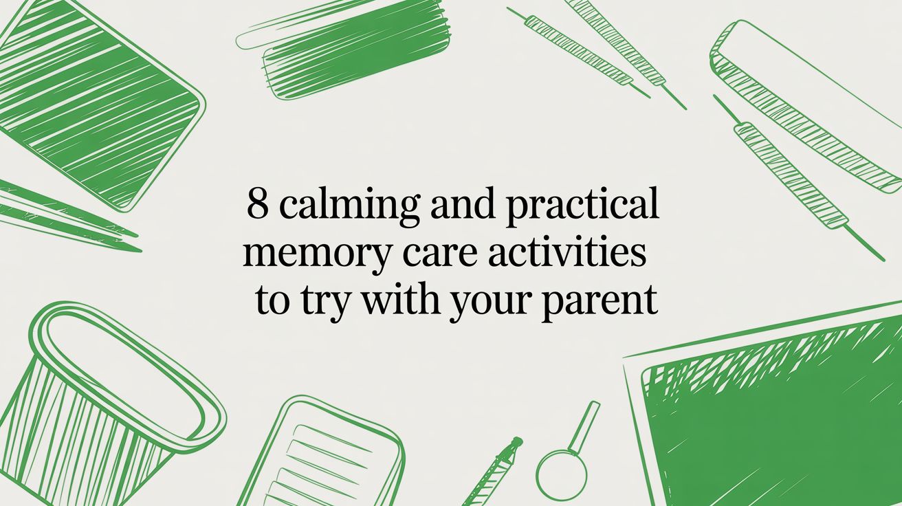 Memory care activities illustration showing various engagement methods for seniors