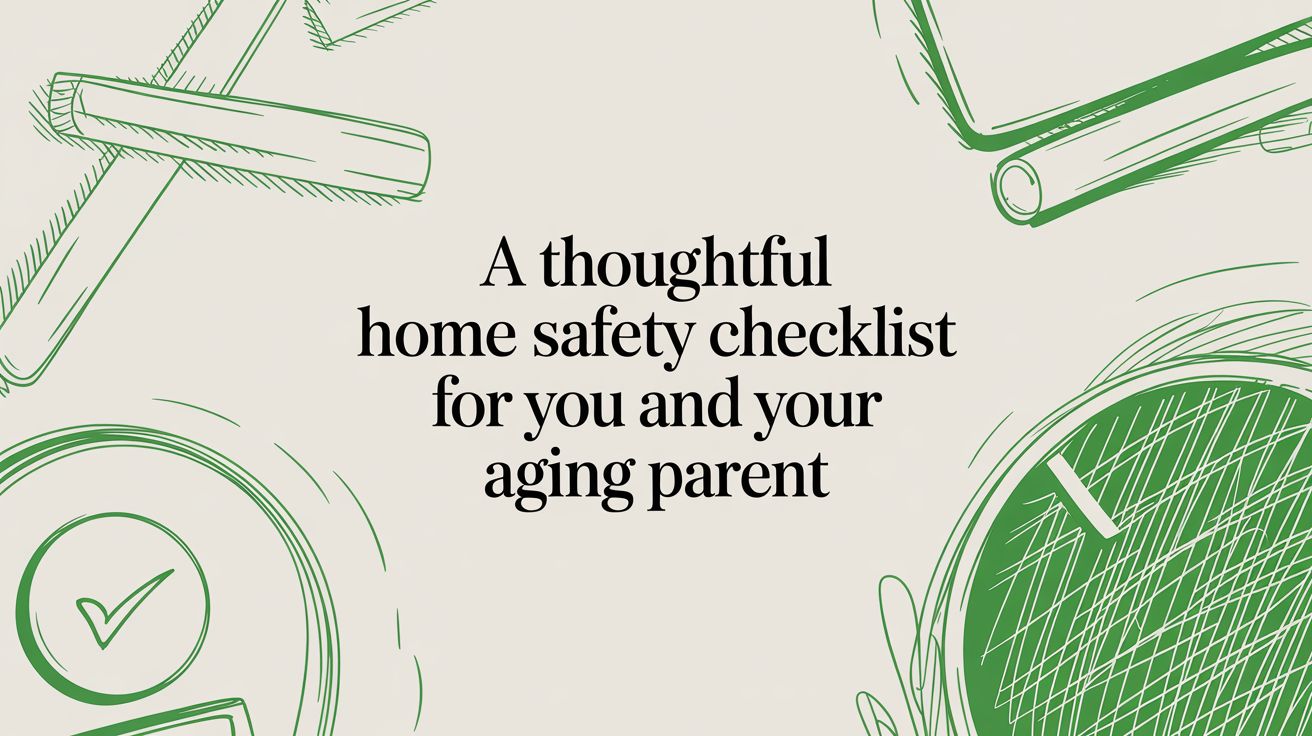 Elderly home safety checklist concept showing a senior-friendly home environment