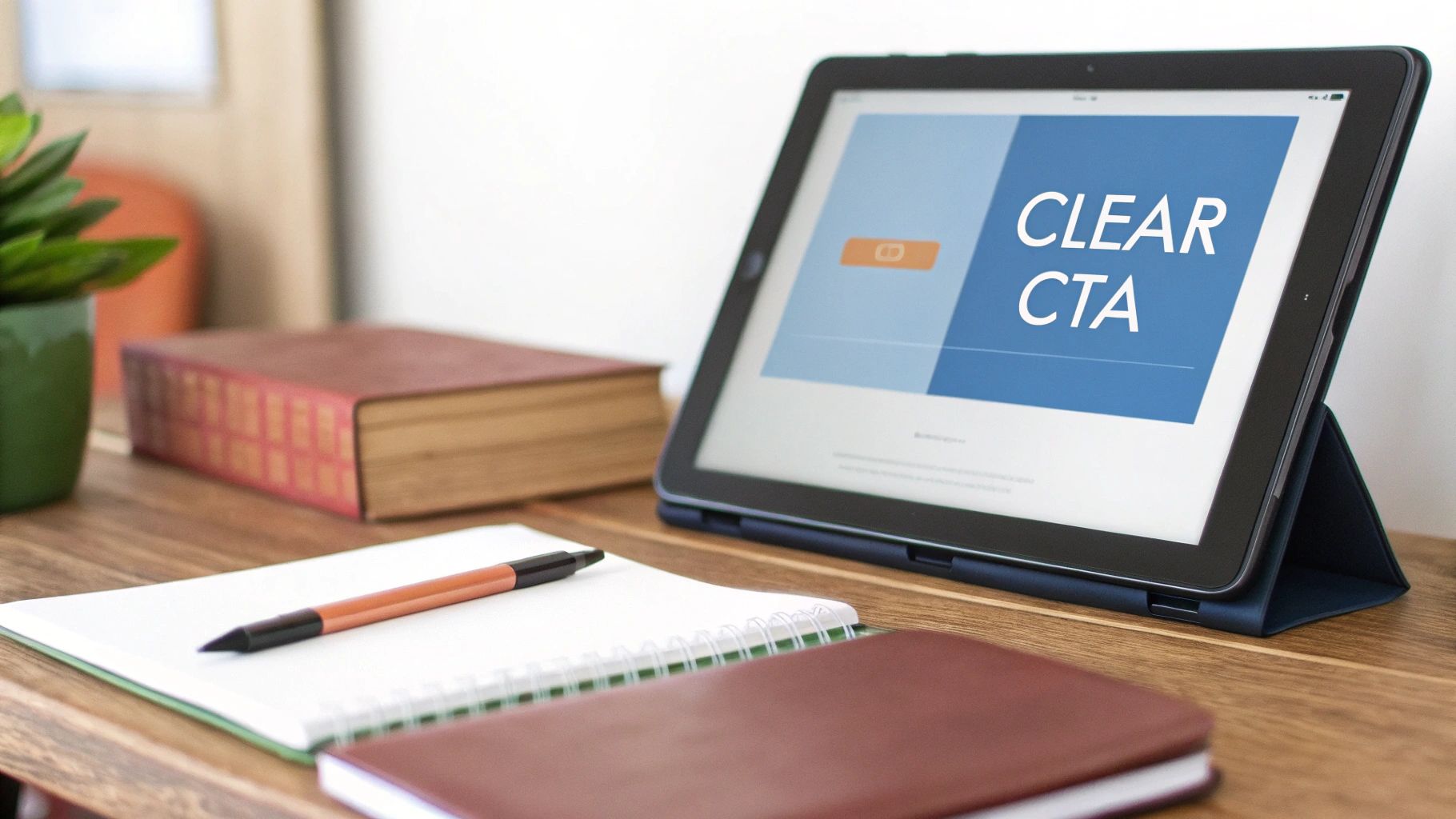 A laptop showing a website design with a clear call-to-action button, symbolizing a conversion-focused design.