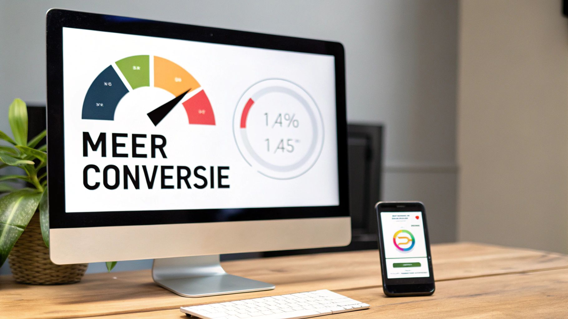 Dashboard met conversie statistieken en grafieken voor e-commerce prestatie analyse op computer en mobiel