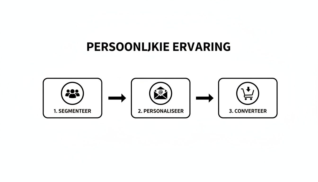 Procesflow: Segmenteren, personaliseren en converteren voor een persoonlijke klantervaring en verhoogde conversie.