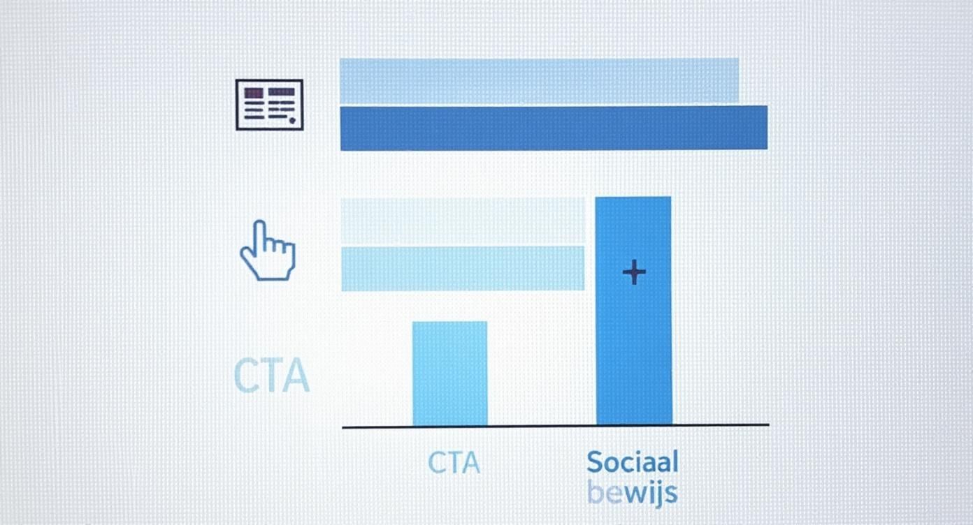 Grafiek toont de vergelijking tussen CTA en sociaal bewijs met blauwe balken en pictogrammen.