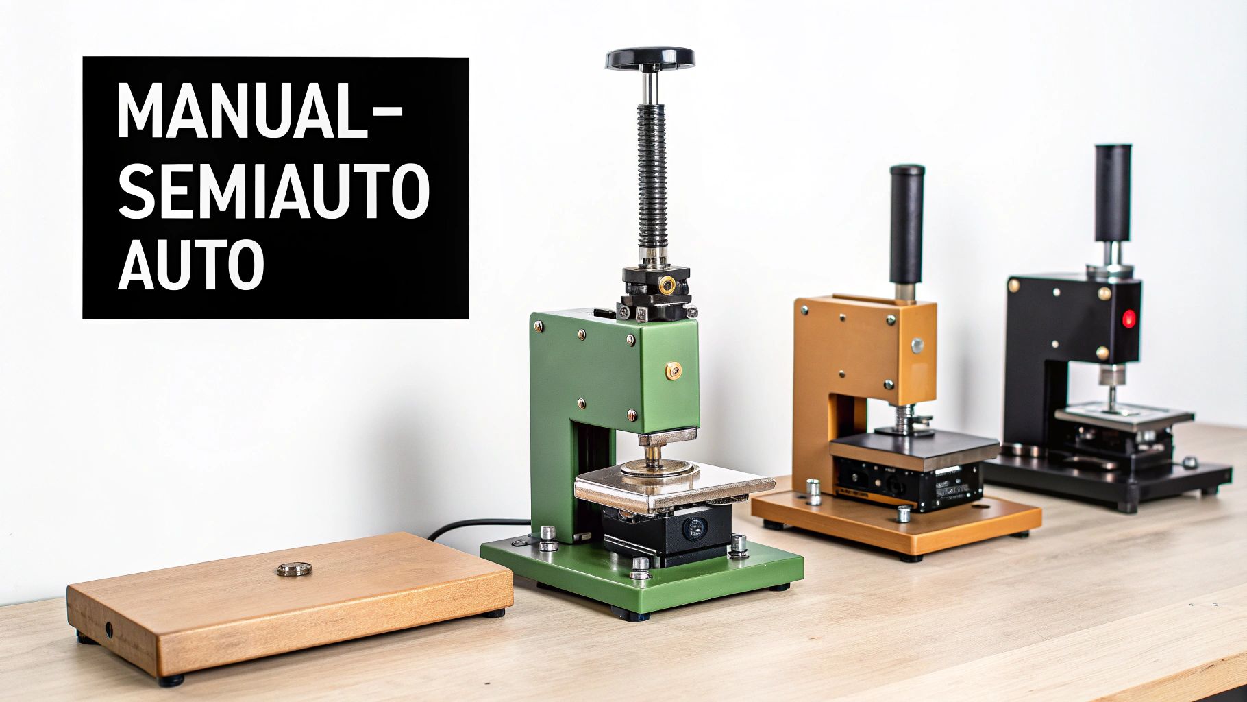 Mujer operando una máquina de hot stamping en un taller.