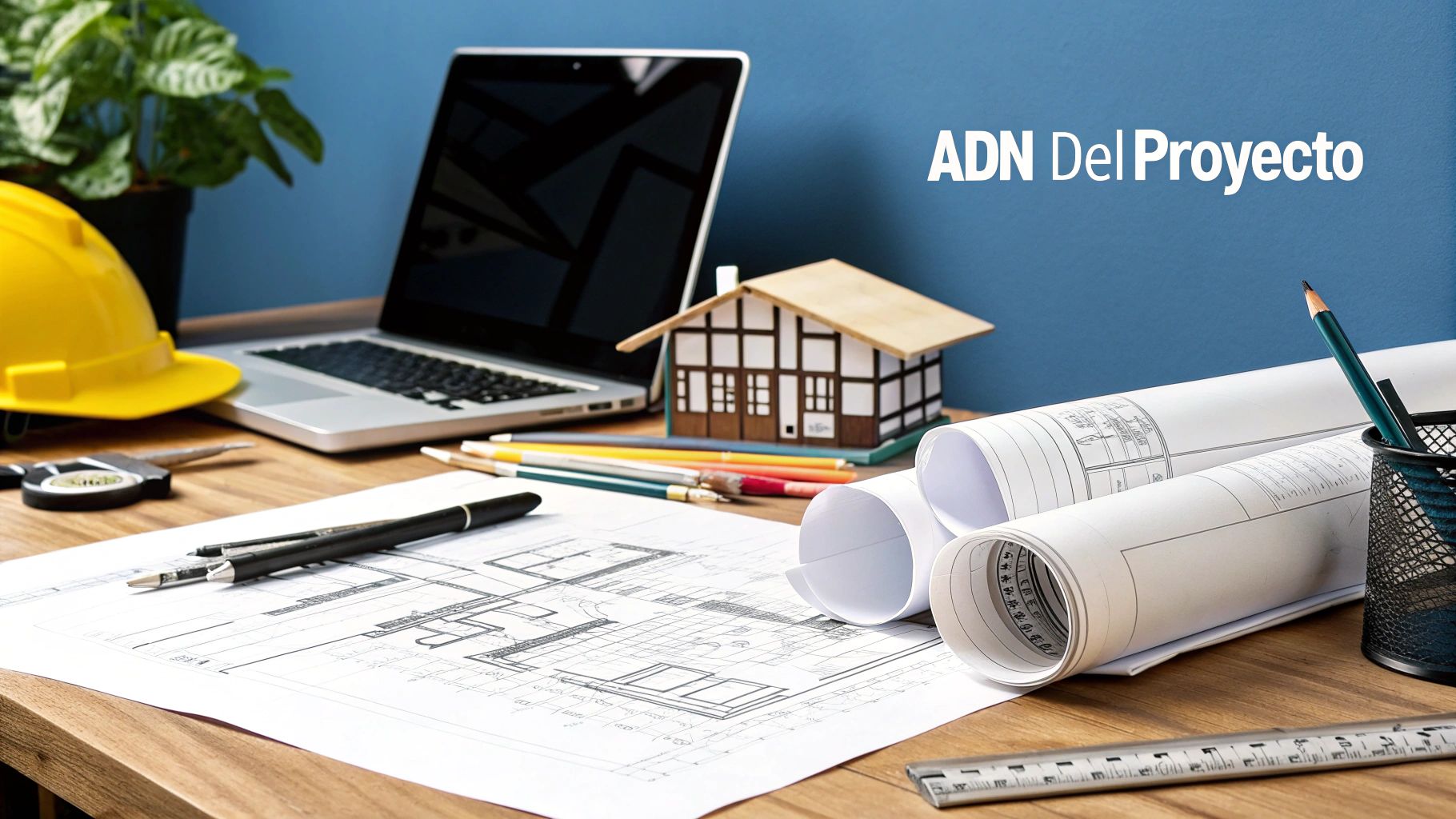 Persona revisando planos y fachadas sobre una mesa de madera