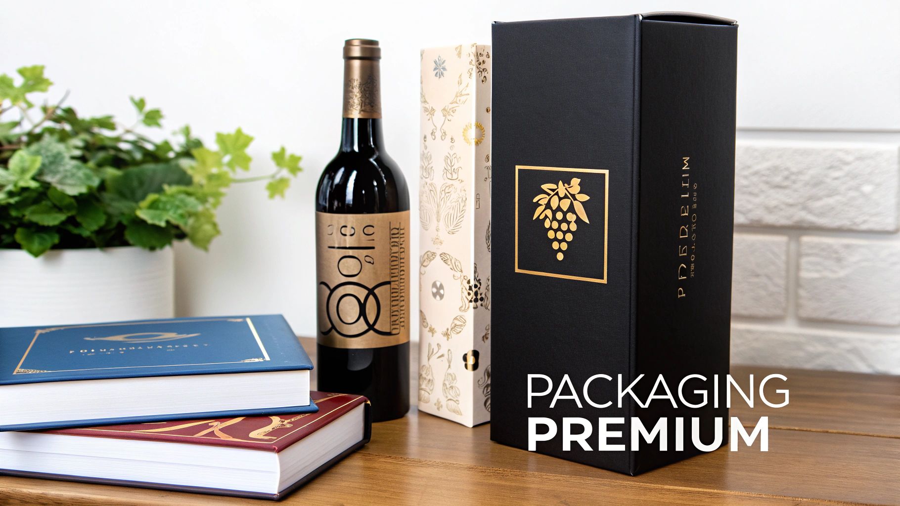 Etiquetas de vino de lujo con detalles de hot stamping dorado.