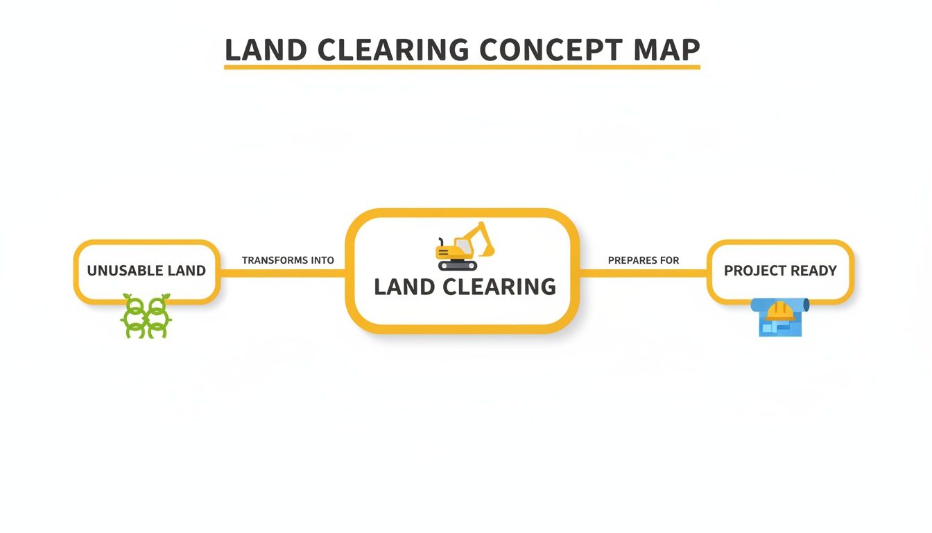 Concept map illustrating the land clearing process, transforming unusable land into project-ready sites.