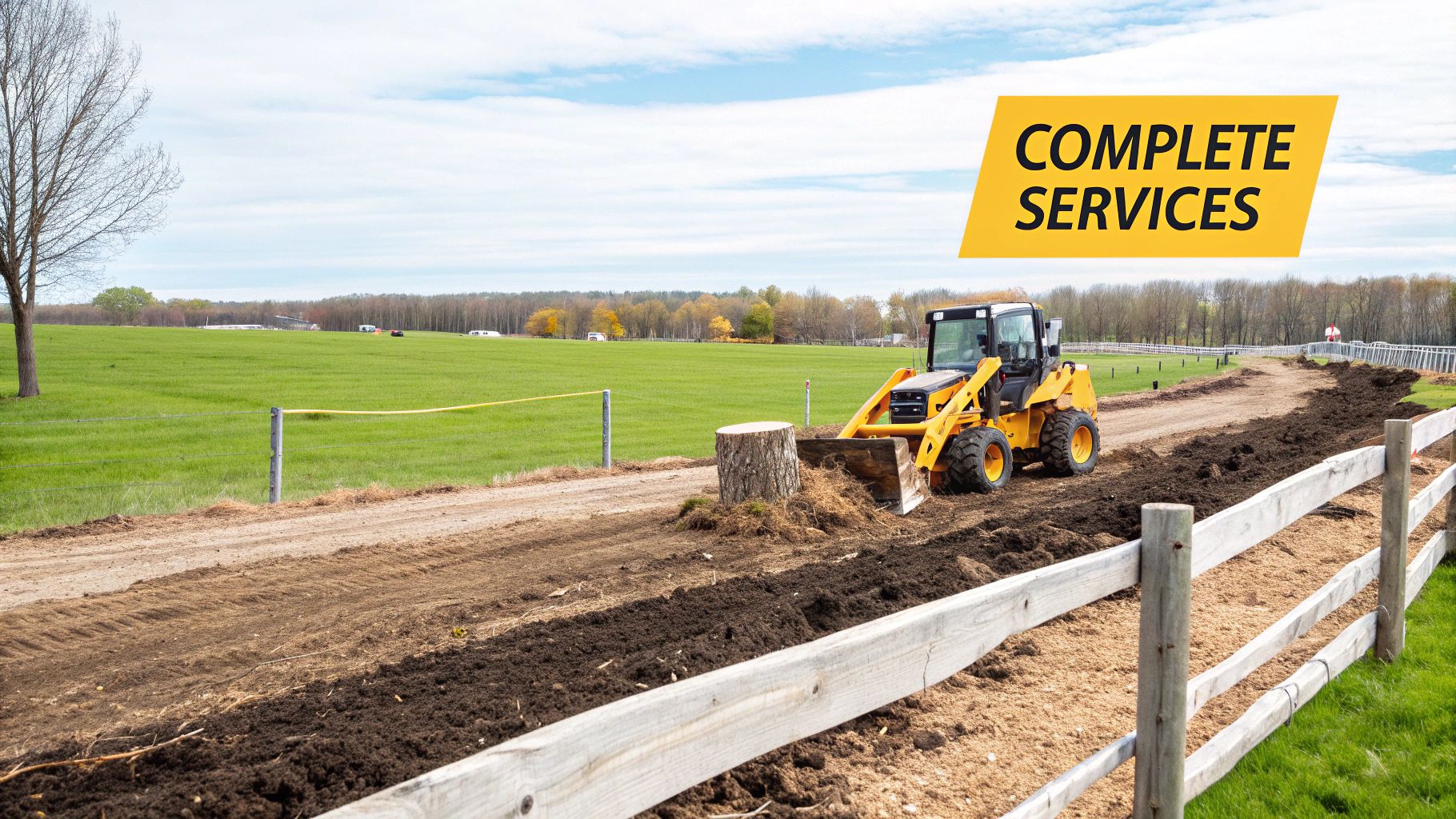 A powerful mulching machine clearing dense brush and small trees.