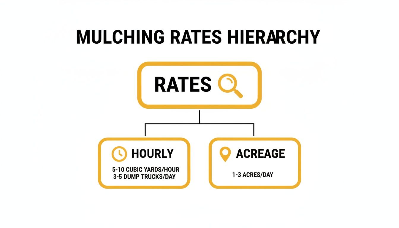 A hierarchy chart displaying mulching rates, broken down into hourly and acreage categories.