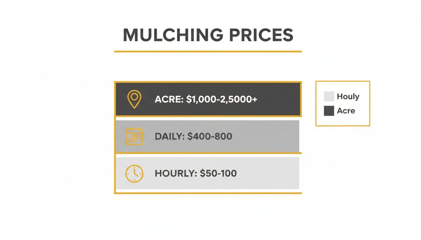 A visual guide displaying mulching prices per acre, daily, and hourly rates for services.