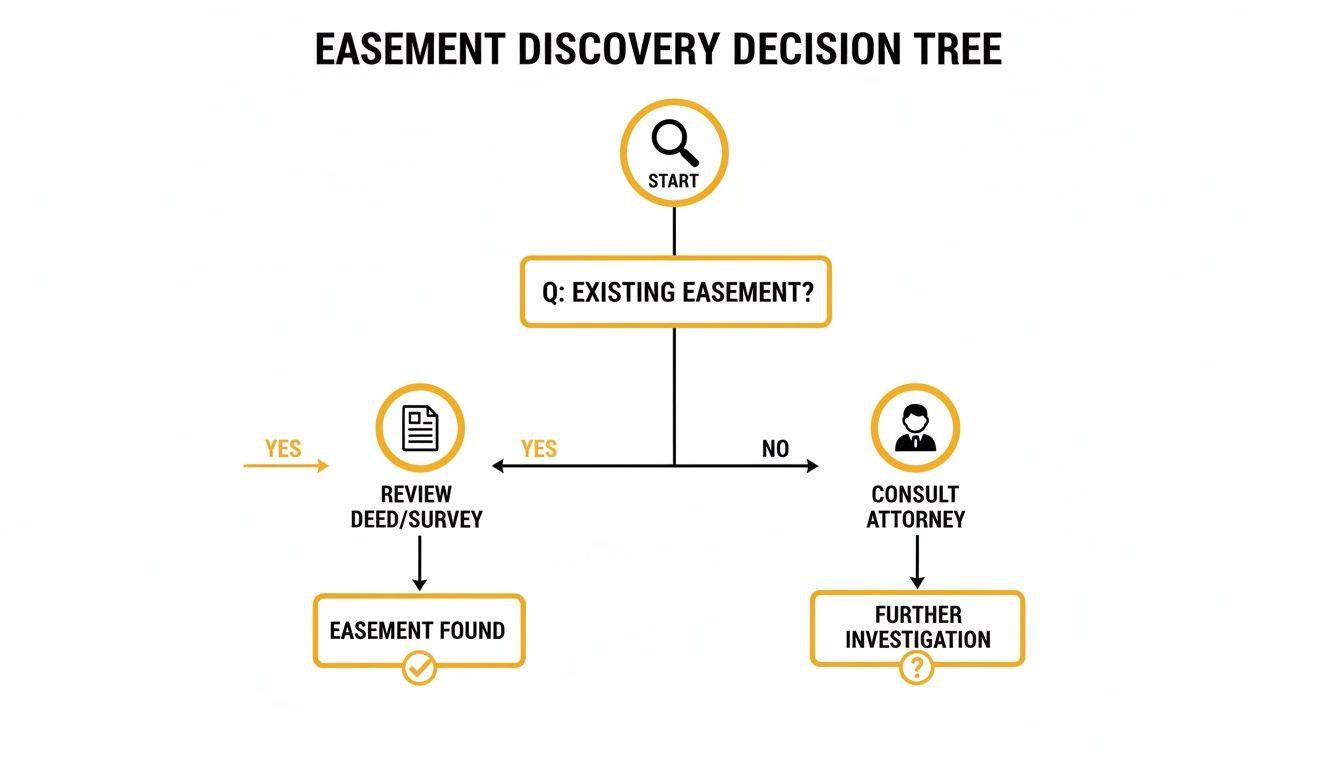 A decision tree illustrating the process for easement discovery, starting with checking for existing easements.