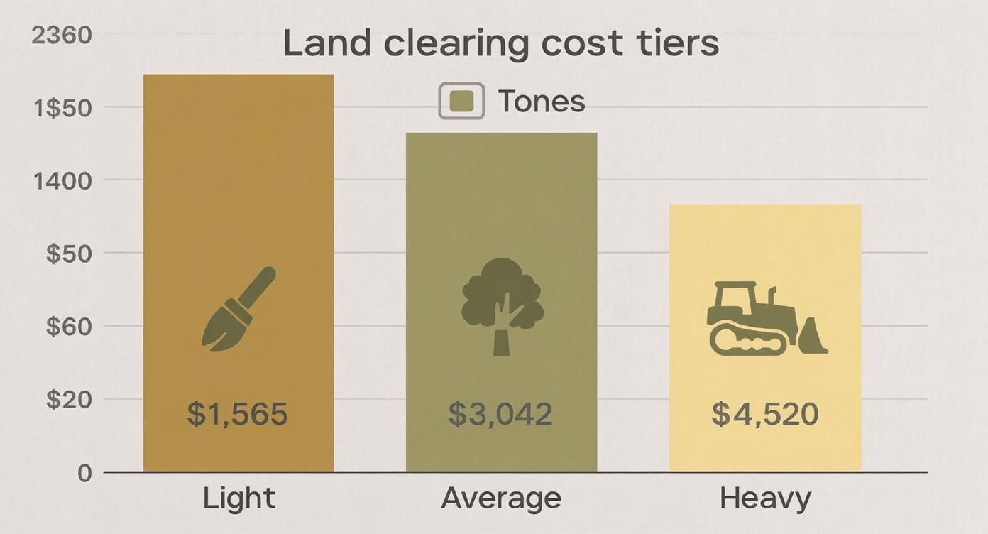 Bar chart illustrating land clearing costs for light, average, and heavy tiers.