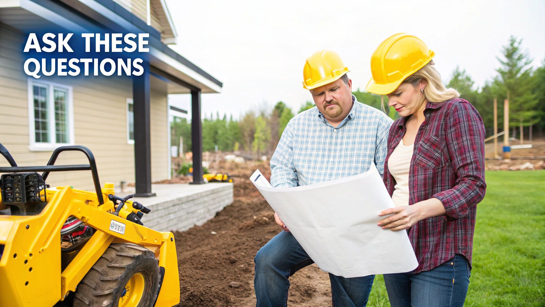 A contractor discussing a land clearing project with a landowner on their property.