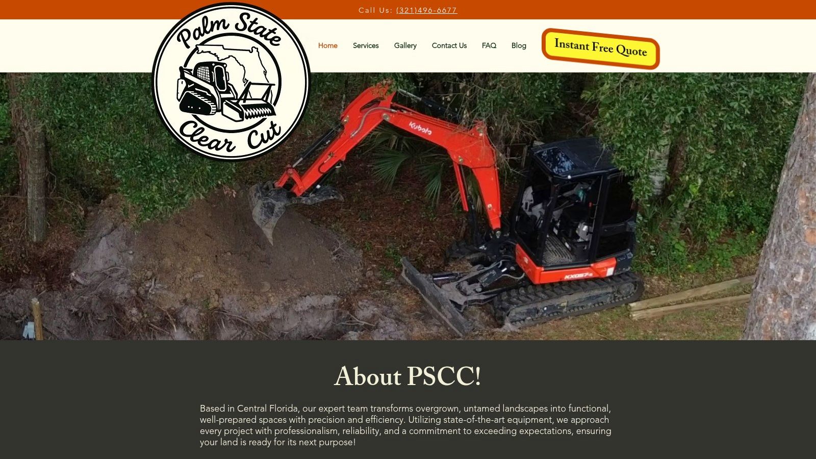 An excavator with a forestry mulching head attachment clearing dense brush and small trees.