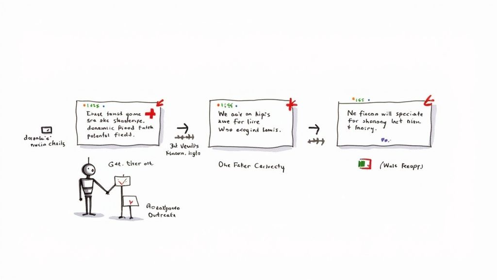 A person working on a laptop with an automated outreach workflow visualized on the screen.