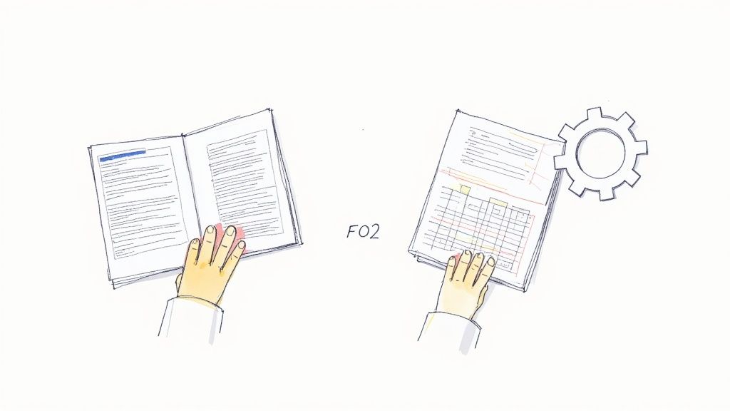 Automated workflow showing a PDF icon transforming into a Google Sheets icon with gears and arrows.
