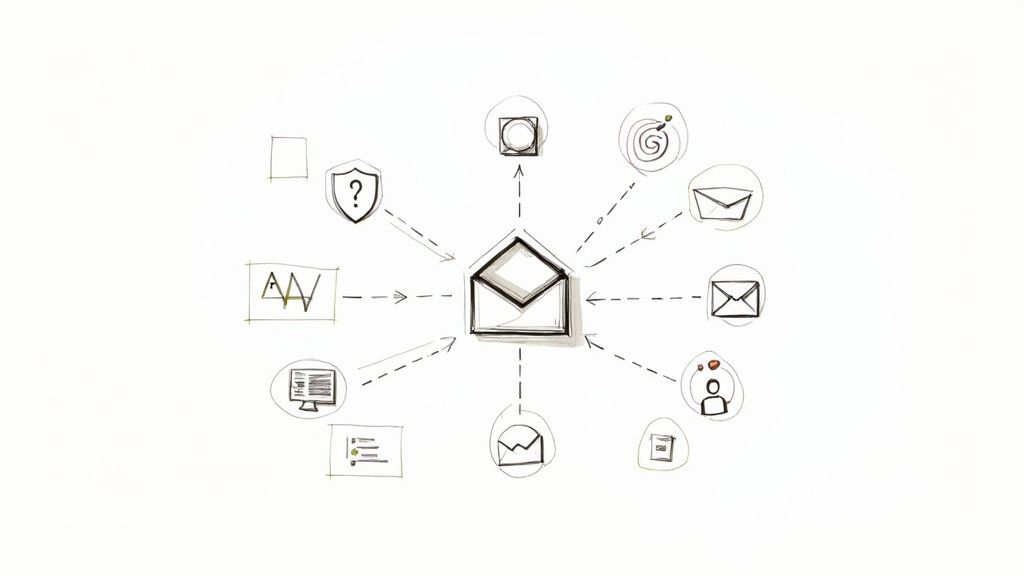 A centralized dashboard showing multiple email inboxes being managed from one screen.