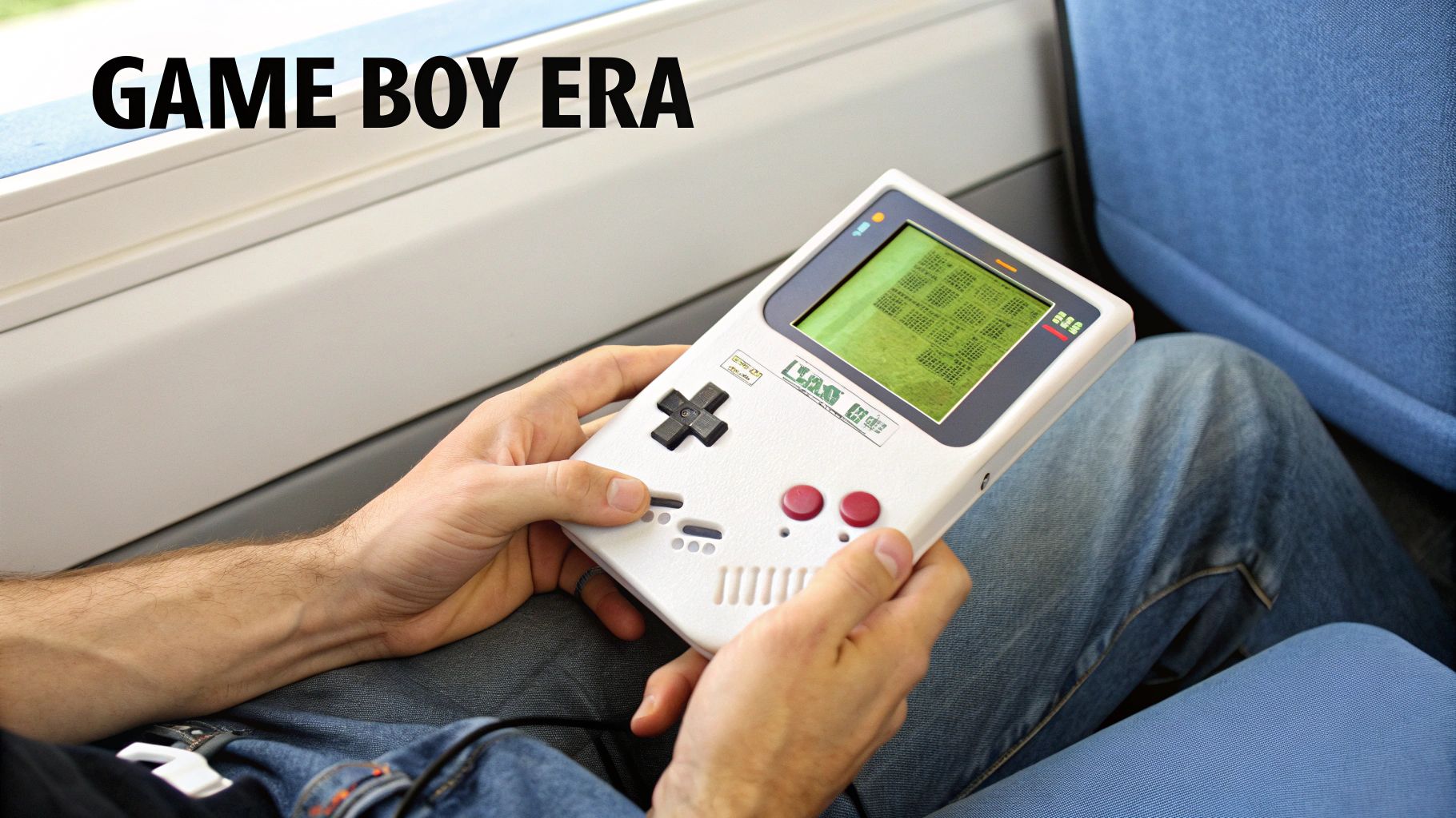 A Game Boy Advance SP handheld console in a striking blue color, open and displaying a game.