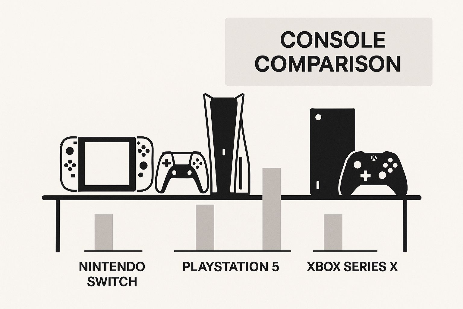 Infographic comparing three classic arcade game consoles and their controllers side by side.