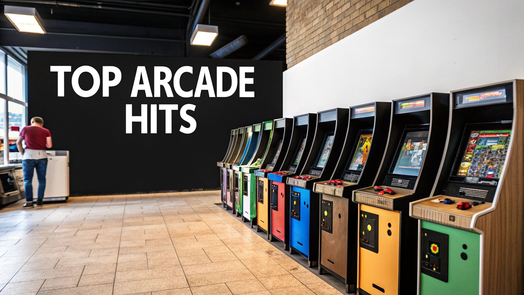 A modern gaming setup with a classic arcade game on the screen, showing the blend of old and new technology.
