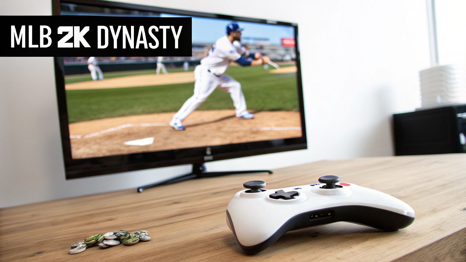 A baseball player from the MLB 2K series mid-swing, highlighting the game's focus on realistic action.