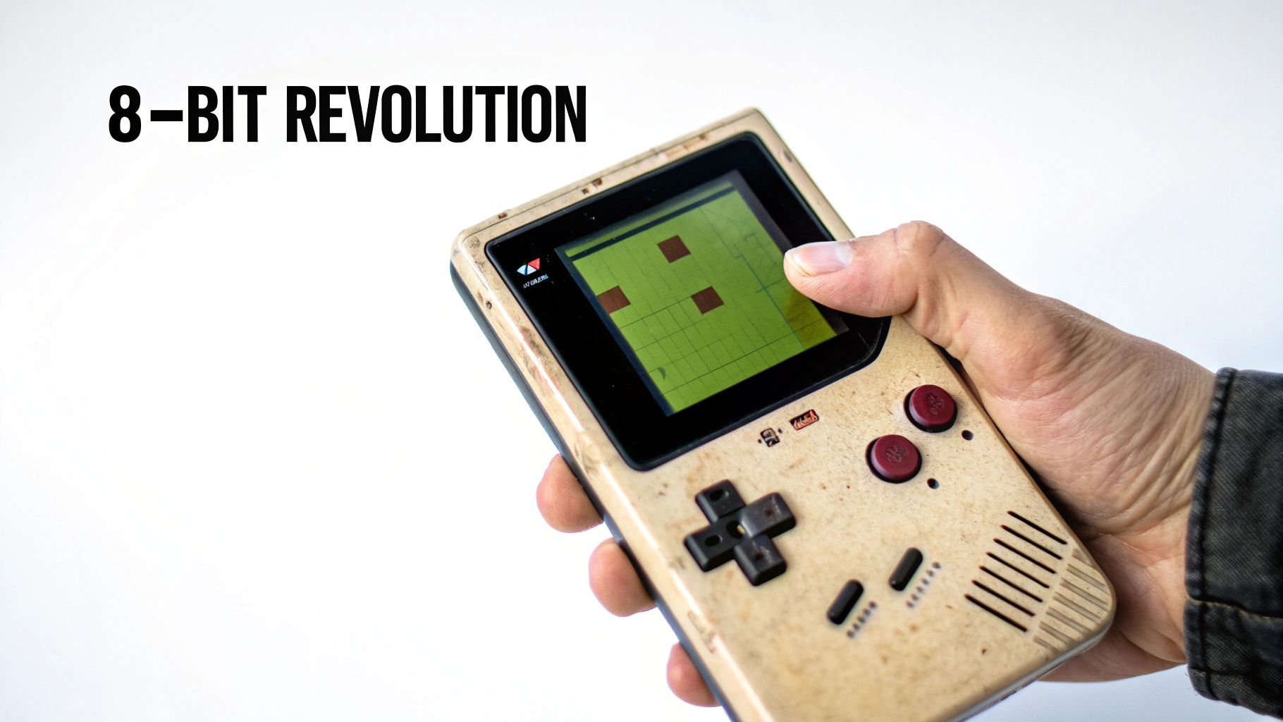 A gamer holding a Nintendo Game Boy Advance console