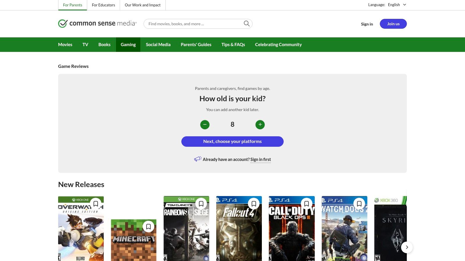 Common Sense Media – Game Reviews (Research Before You Buy)