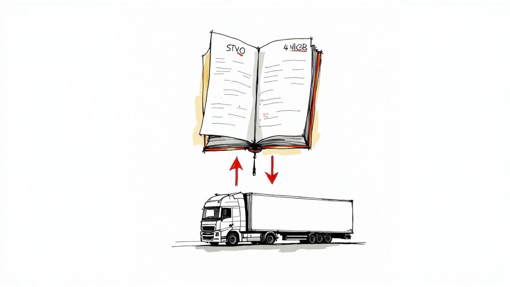 Ein Gesetzbuch und ein Richthammer liegen auf einem Tisch und symbolisieren rechtliche Vorschriften.