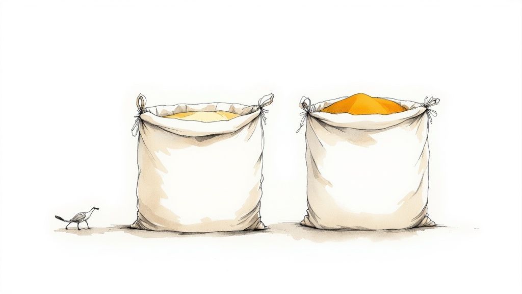 Eine Person überprüft einen leeren Big Bag vor dem Befüllen auf einer Baustelle.