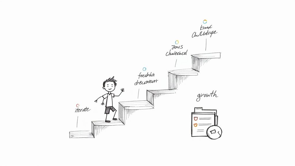 Child showing AI portfolio with project snapshots