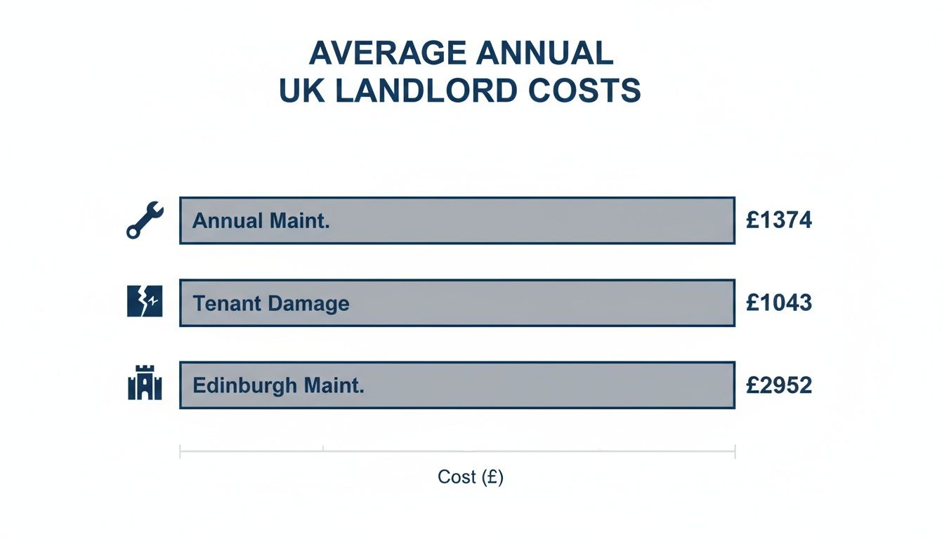 Bar chart displaying average annual UK landlord costs for maintenance and tenant damage.