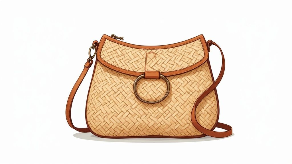 Zara Textured Raffia Crossbody Bag