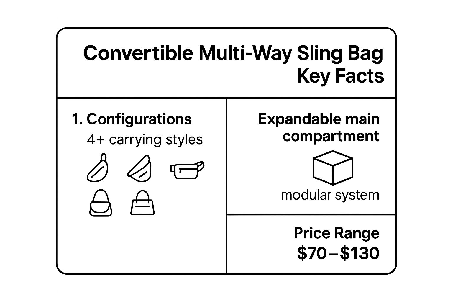 Infographic showing key data about GUESS Convertible Multi-Way Sling Bag