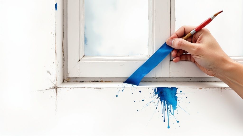 Cleanly painted white window frame letting in natural light.