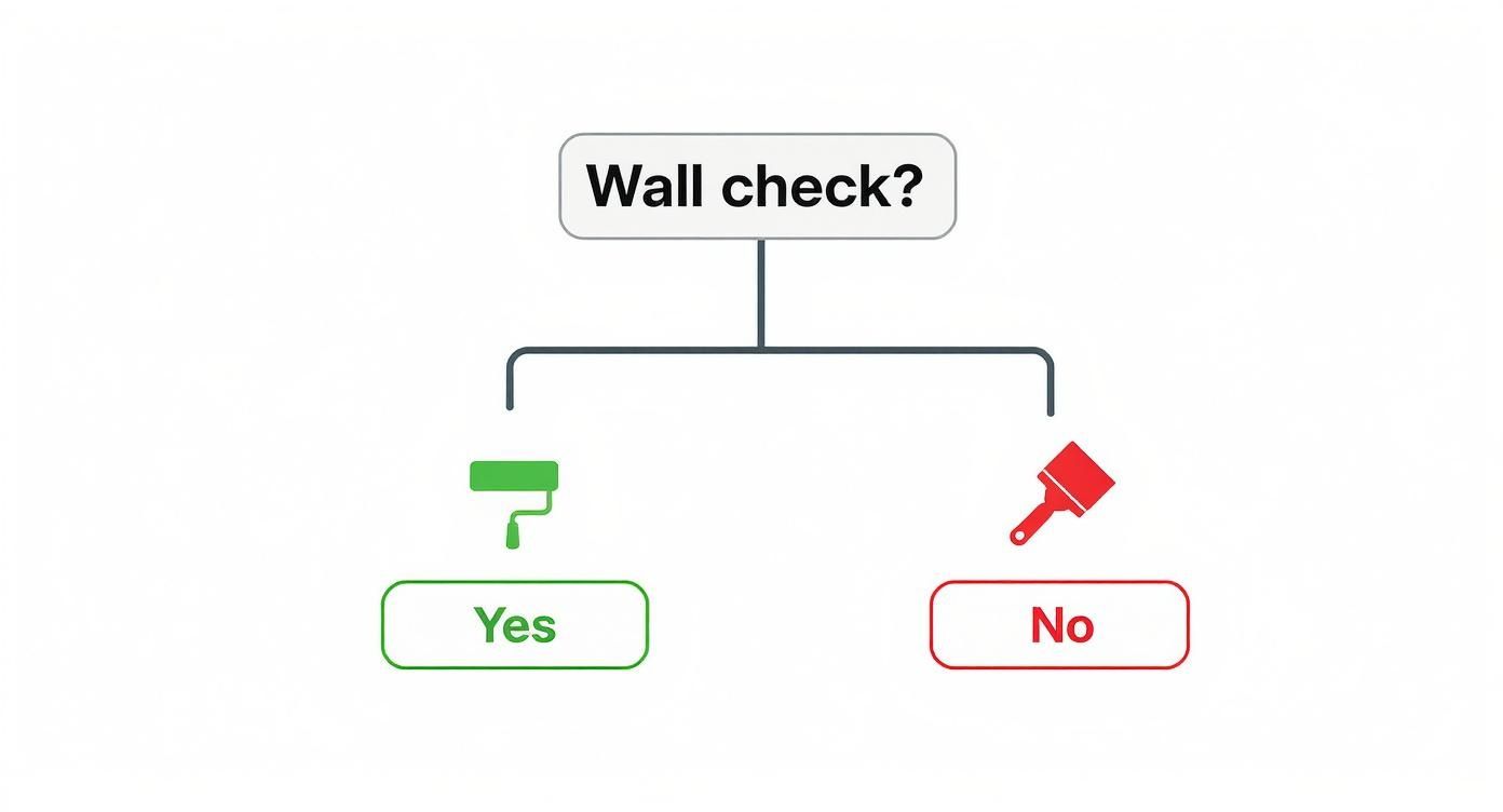 Infographic decision tree showing when to paint over wallpaper versus when to remove it.