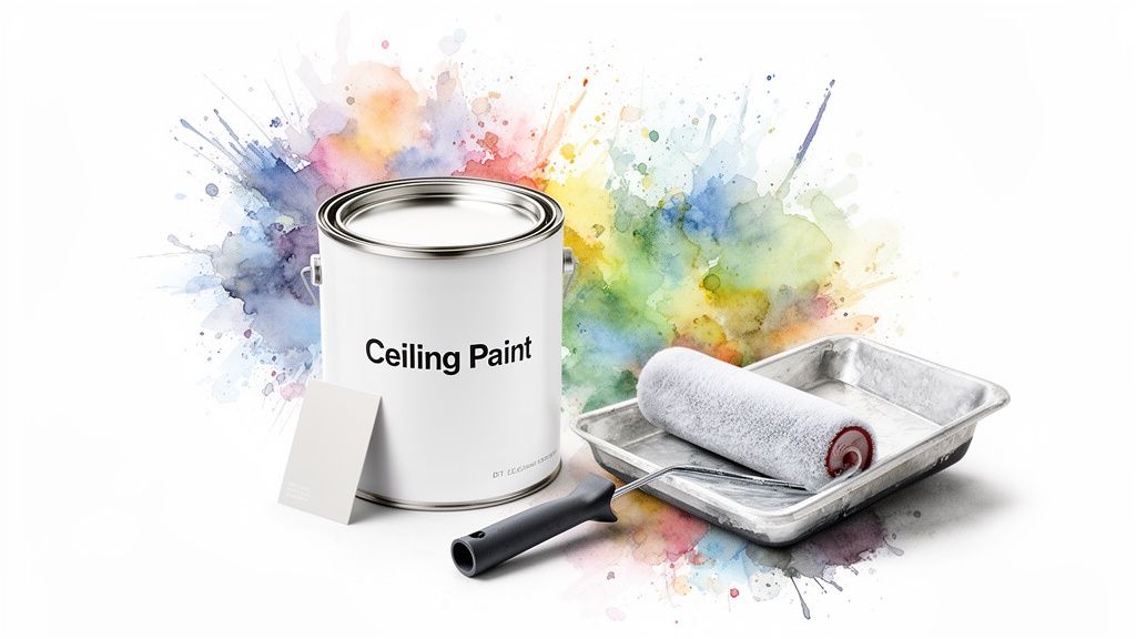 Soca Services uses professional painting supplies including Sherwin-Williams and Benjamin Moore ceiling paint.