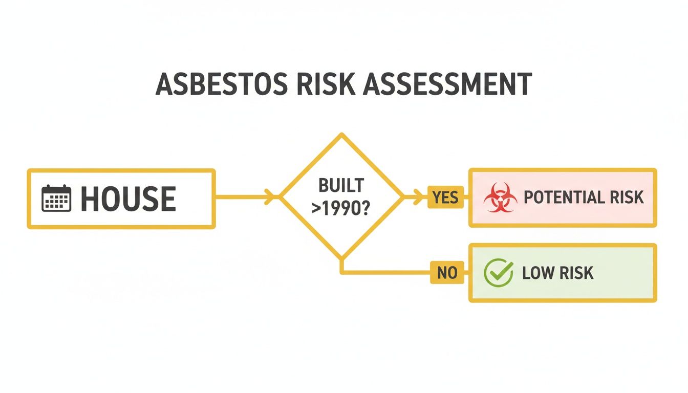 A flowchart showing asbestos risk assessment for homes built before 1990.