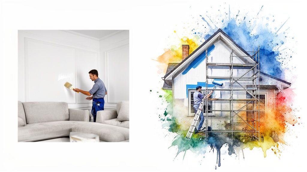 Professional painters providing interior wall painting and exterior house painting services.