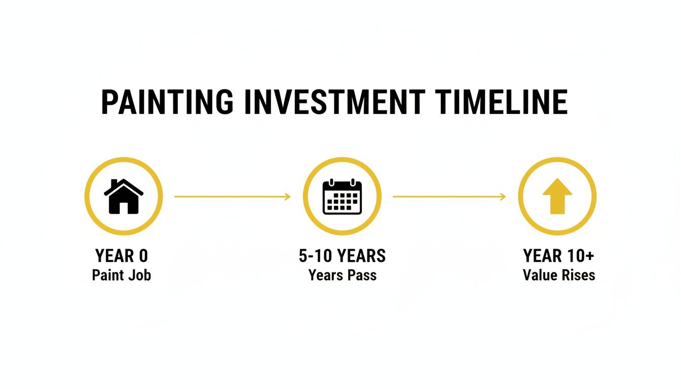 Soca Services timeline infographic showing a paint job increasing home value.