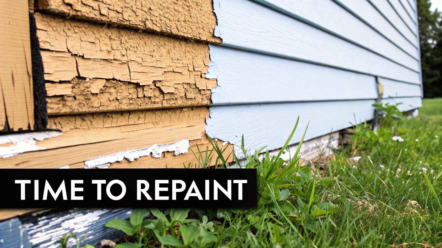 A close-up of a wall with peeling and cracked paint, a clear sign that repainting is needed.