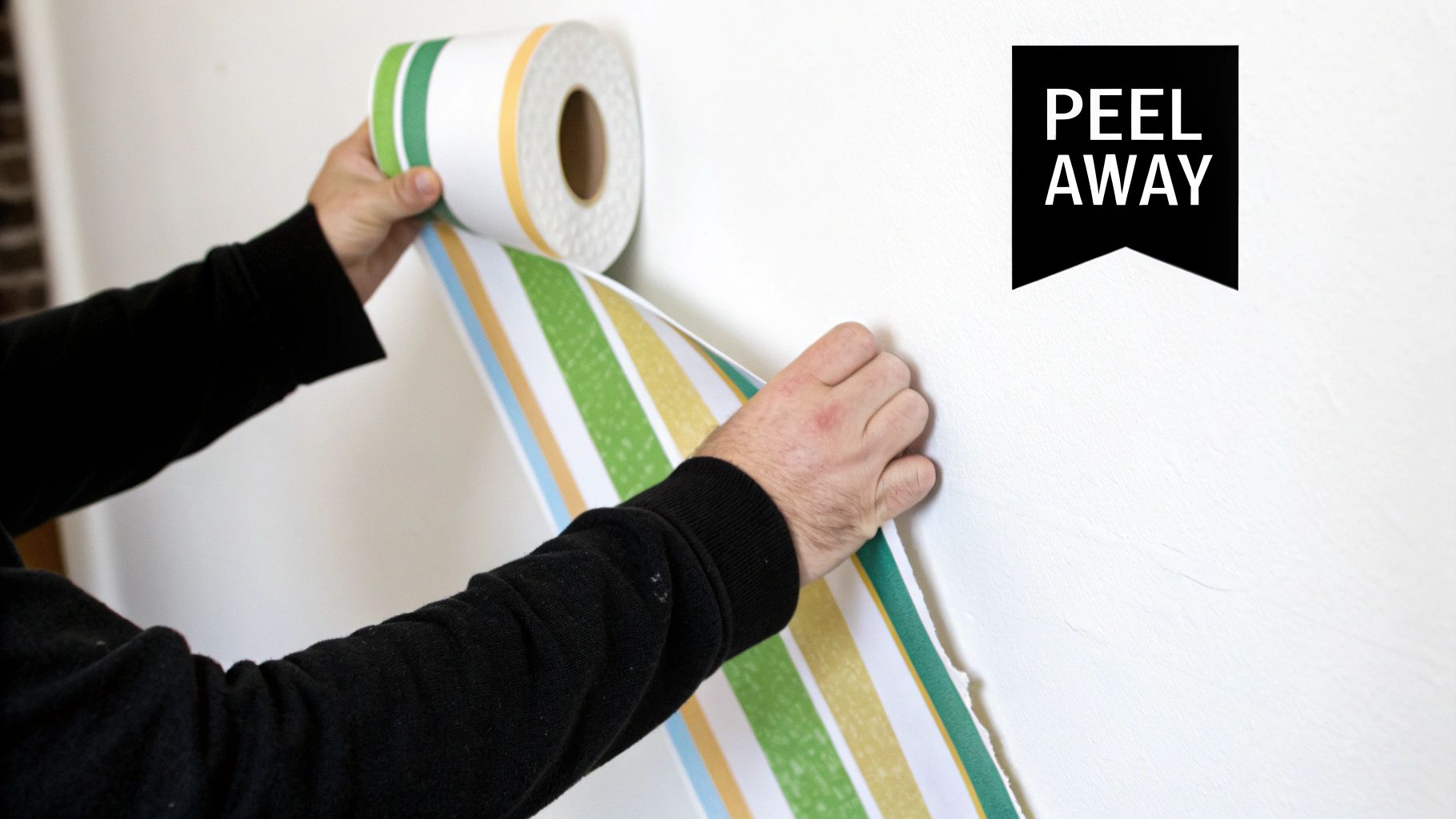 A person sponges down a wall after wallpaper removal, preparing it for a fresh coat of paint.