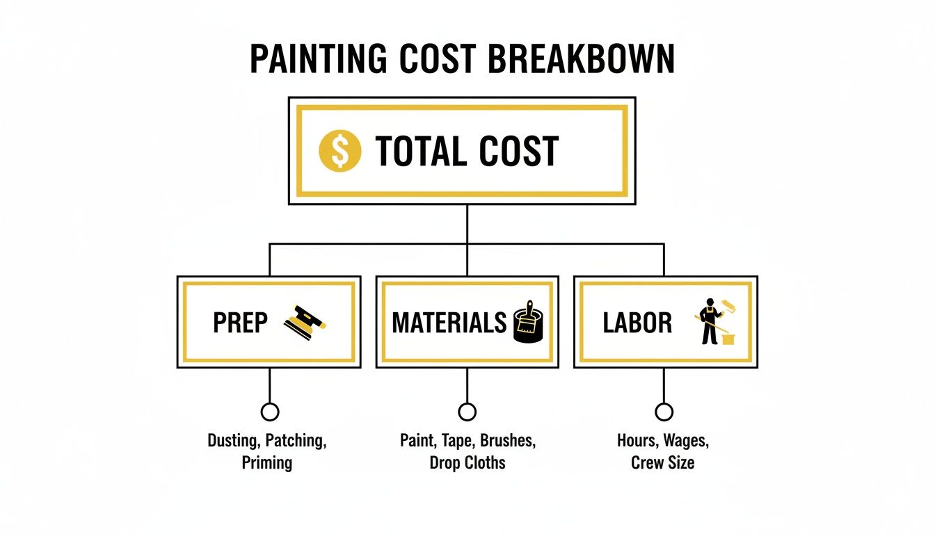 Soca Services infographic detailing painting project cost breakdown into prep, materials, and labor.
