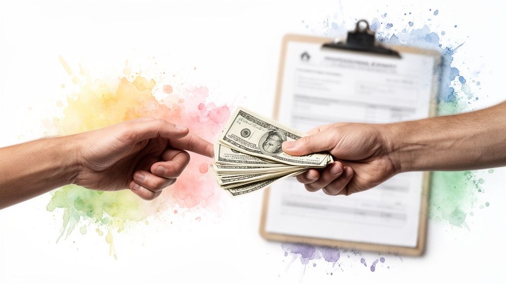 Soca Services image of hands exchanging money, symbolizing the cost of a painting estimate.