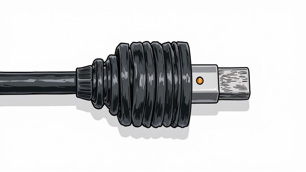 Stylized illustration of a black cable with a flexible ribbed section and a metallic USB connector, featuring an orange dot.