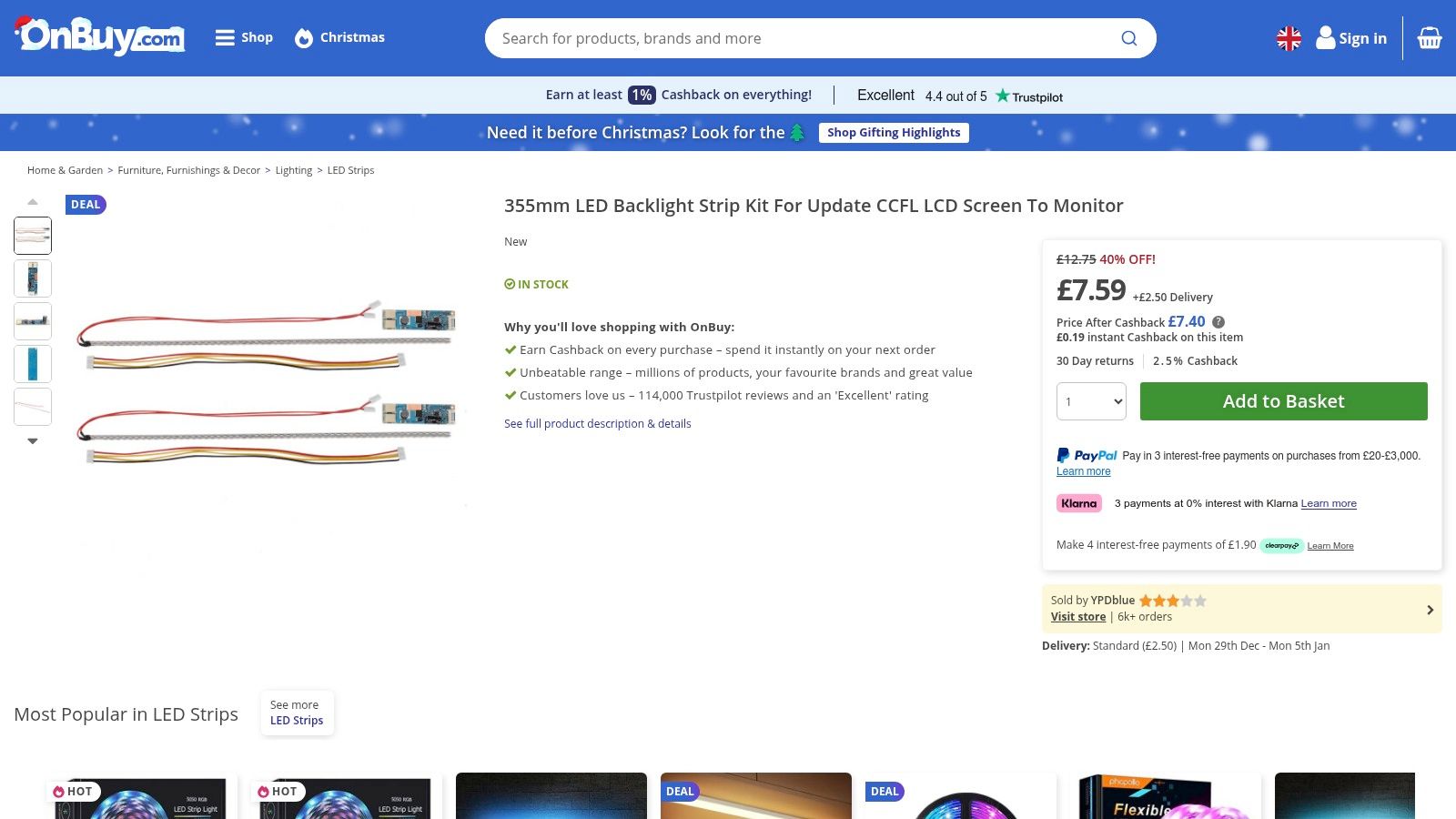 An example of a generic LED backlight conversion strip kit for monitors, laid out with its components including the LED strip and driver board.