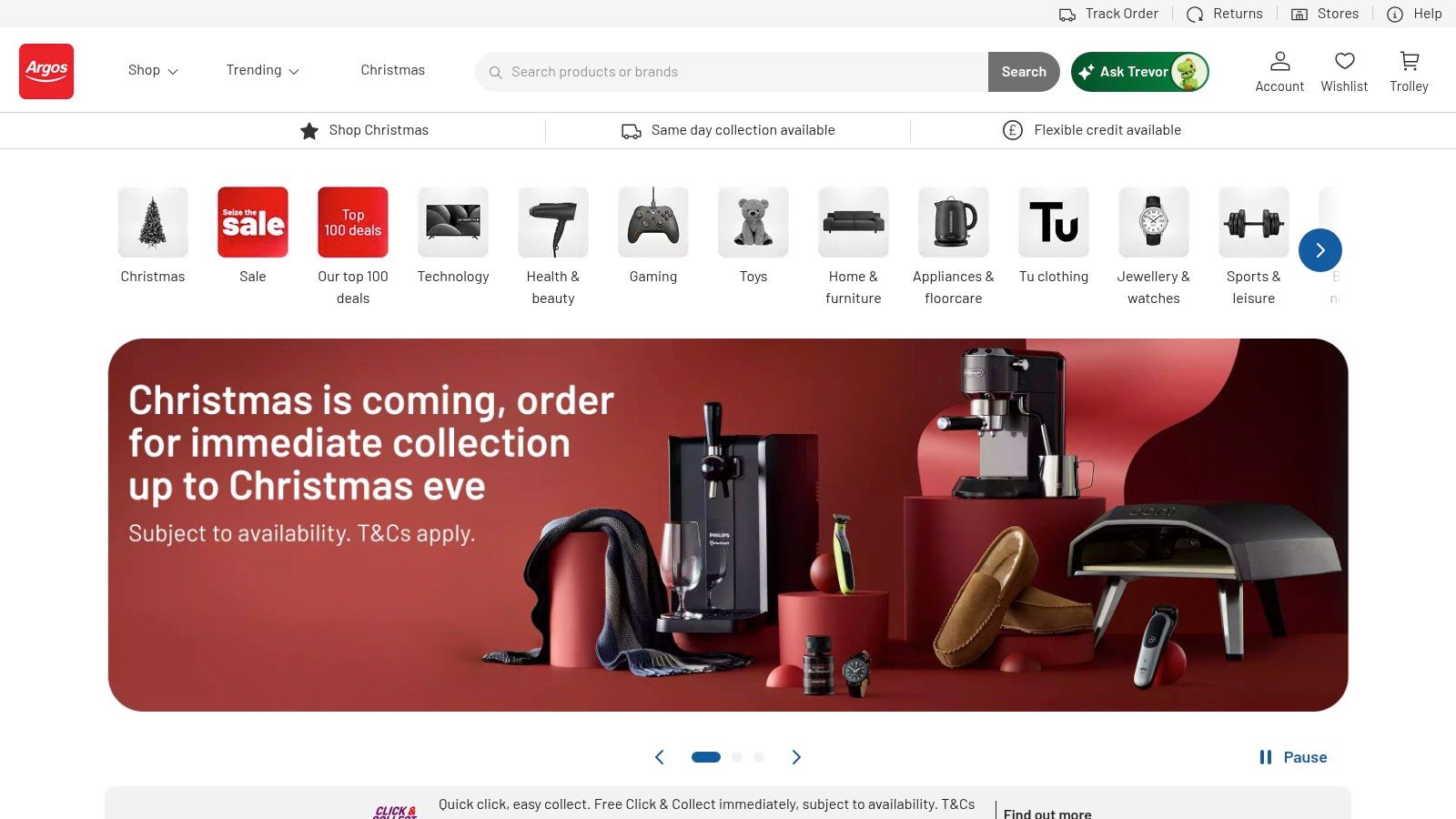 The Argos UK website homepage, a popular destination for purchasing a drop proof iPhone case.